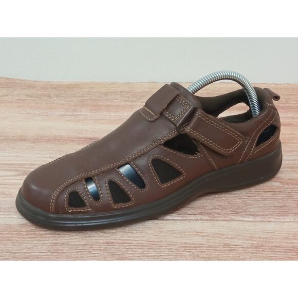 Men's Sandals Shoes Mexican Cklass Brown Leather Hook & Loop Size Size 9 - Picture 1 of 8